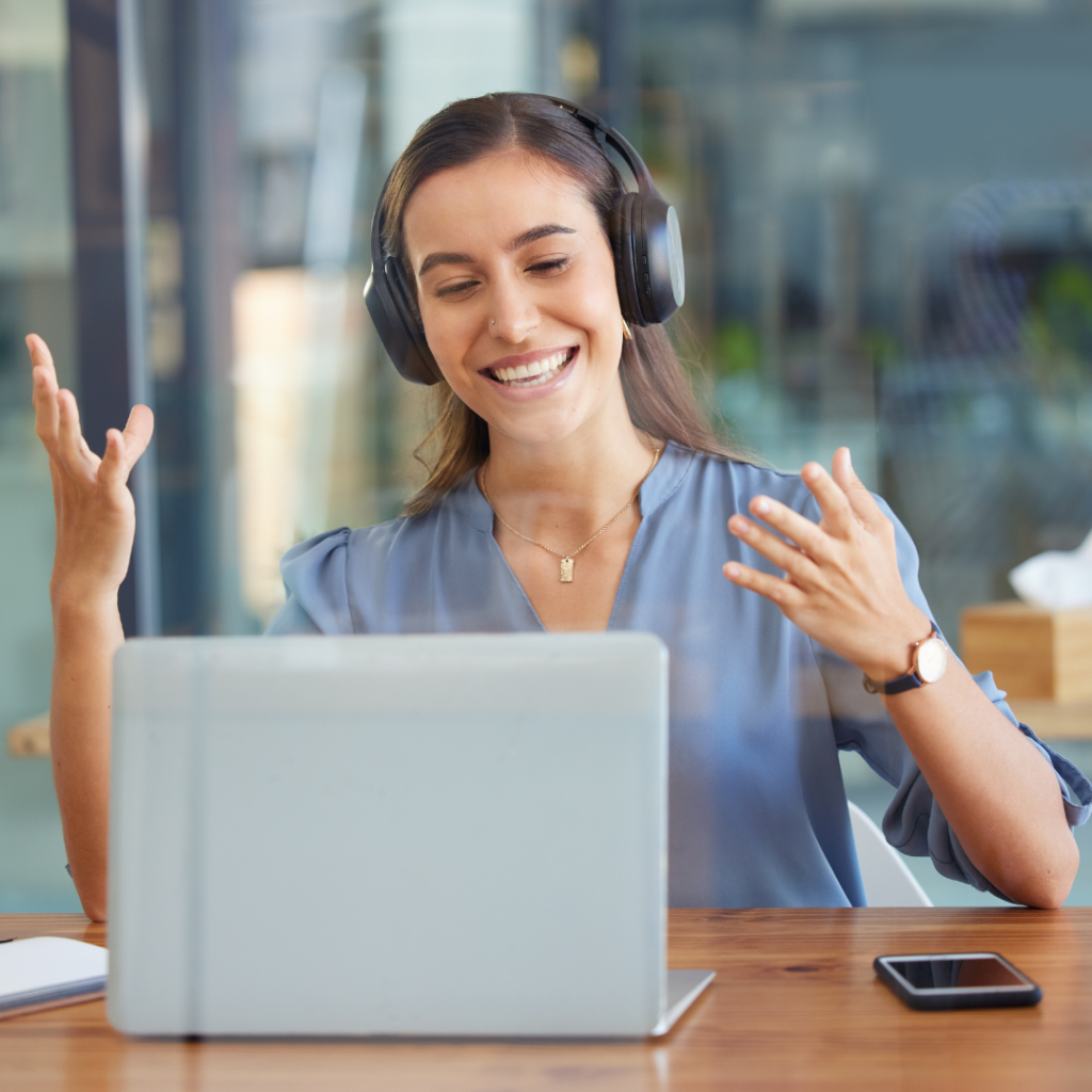 A woman teaching online